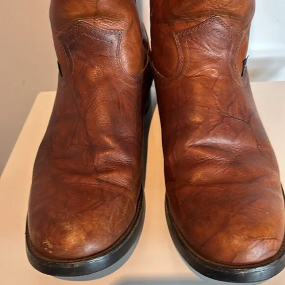 Justin men’s work cowboy boots Chestnut Marbled Deerlite J-flex sole size 9D