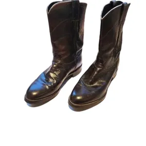 Justin Roper Western Boots Cowboy Leather Men's Sz 9 EE X-Wide Burgundy Brown