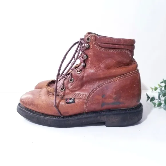 JUSTIN Vintage Lace Up Leather Ropers Work Boots
