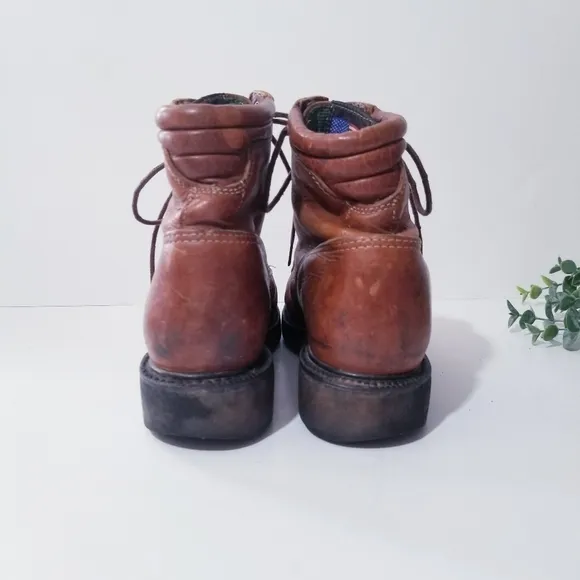 JUSTIN Vintage Lace Up Leather Ropers Work Boots