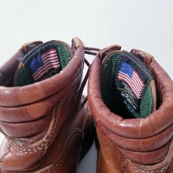 JUSTIN Vintage Lace Up Leather Ropers Work Boots
