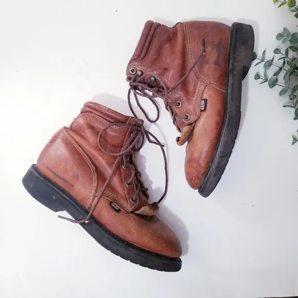 JUSTIN Vintage Lace Up Leather Ropers Work Boots