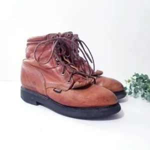 JUSTIN Vintage Lace Up Leather Ropers Work Boots