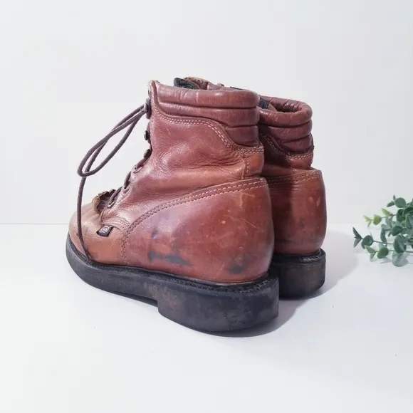 JUSTIN Vintage Lace Up Leather Ropers Work Boots