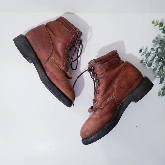 JUSTIN Vintage Lace Up Leather Ropers Work Boots