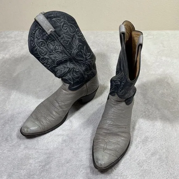 Justin Western 9118 Boots Mens 12A Grey Leather Pull On Two Tone Mid Calf Cowboy