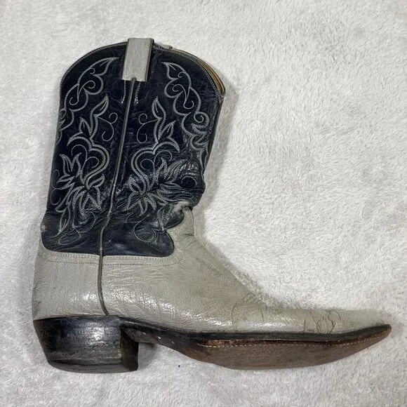Justin Western 9118 Boots Mens 12A Grey Leather Pull On Two Tone Mid Calf Cowboy