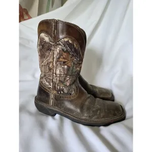 Justin WK4676 Brown Camo Leather Sq Toe Waterproof Work Western Boots Mens 10.5