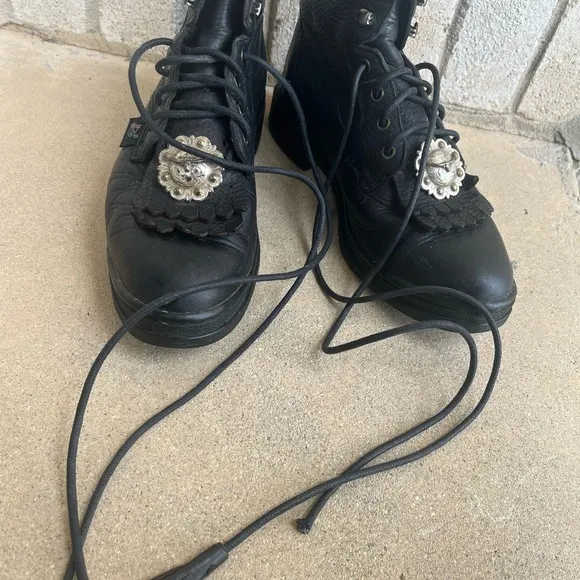 Justin Women's Kiltie Lace Ropers‎ Black Leather Pebbled Ankle Boots 6.5  women