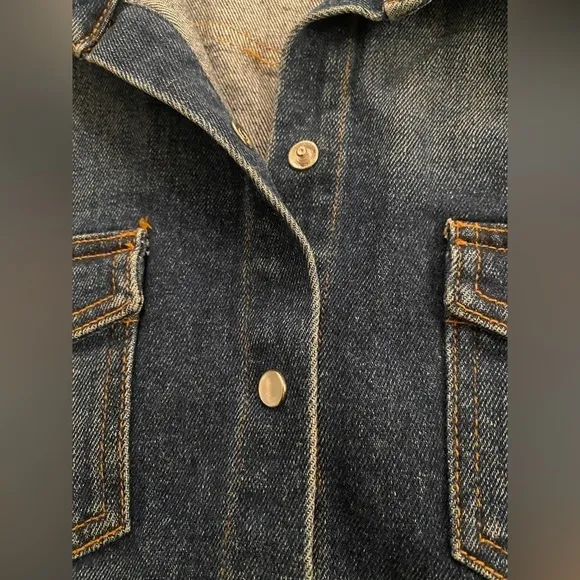 KAREN KANE BLUE DENIM EMBROIDERED JACKET BLAZER SHIRT WITH SNAP BUTTONS SIZE M