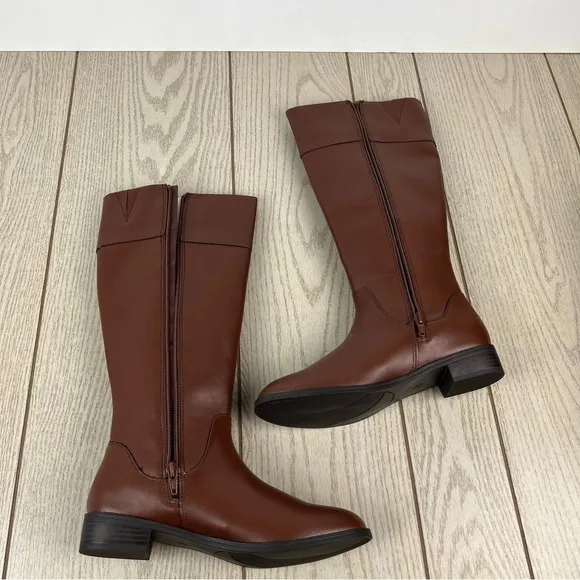 Karen Scott Deliee2 Tall Riding Boots 8M Cognac Brown Faux Leather $80