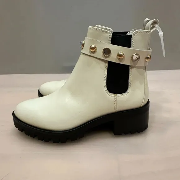 Karl Lagerfeld Paris Porshay Lug Sole Chelsea Ankle Boots Bone Women’s Sz 8 NWOB