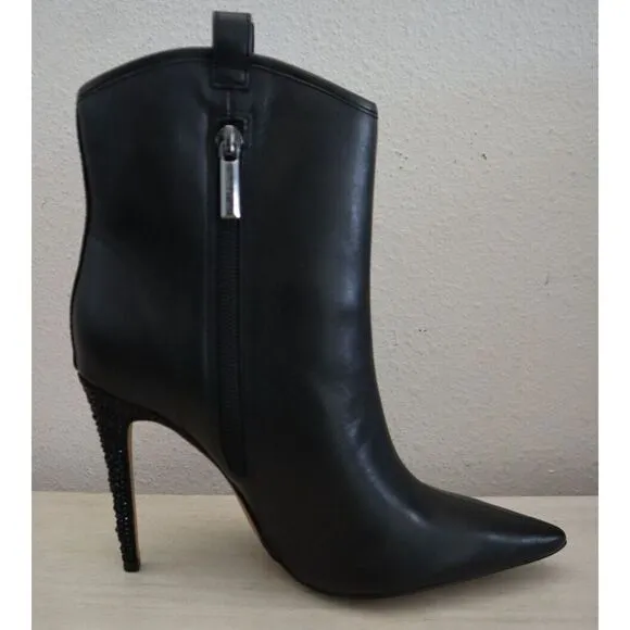 Karl Lagerfeld Women's Sz 5M Black Smooth Leather Embellished Ankle Boots