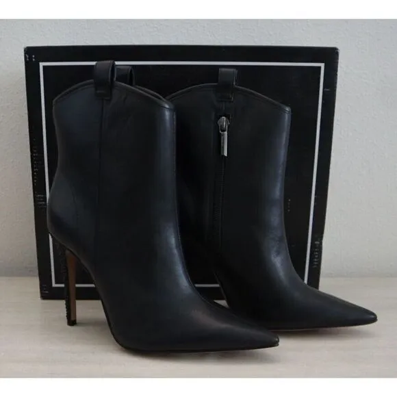 Karl Lagerfeld Women's Sz 5M Black Smooth Leather Embellished Ankle Boots