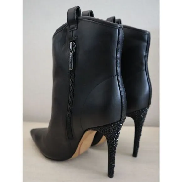 Karl Lagerfeld Women's Sz 5M Black Smooth Leather Embellished Ankle Boots