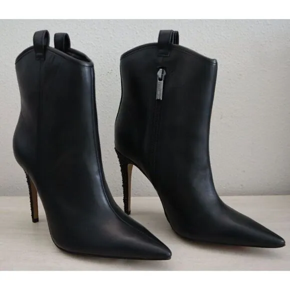 Karl Lagerfeld Women's Sz 5M Black Smooth Leather Embellished Ankle Boots