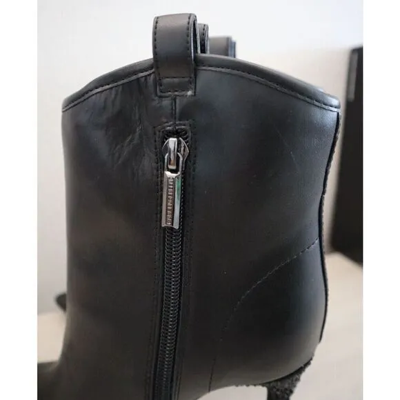 Karl Lagerfeld Women's Sz 5M Black Smooth Leather Embellished Ankle Boots