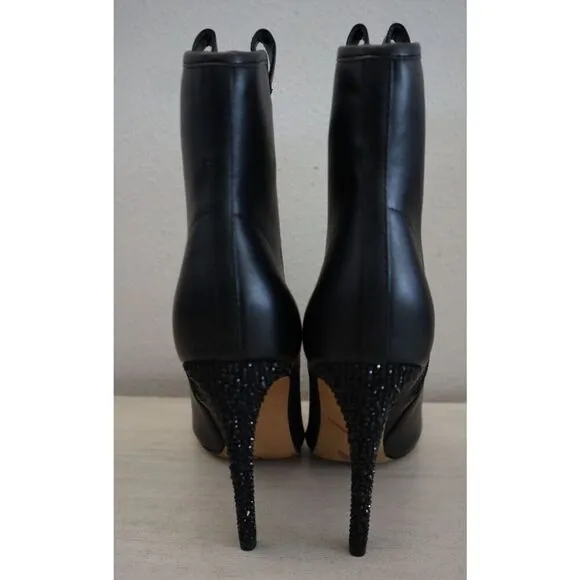 Karl Lagerfeld Women's Sz 5M Black Smooth Leather Embellished Ankle Boots