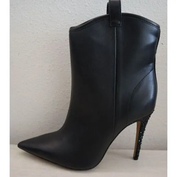 Karl Lagerfeld Women's Sz 5M Black Smooth Leather Embellished Ankle Boots