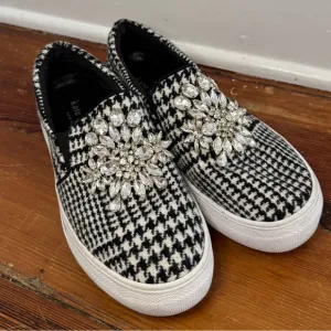 Kate Spade Gizelle Slip-On Rhinestone Jewel Houndstooth Sneakers Shoes 6.5