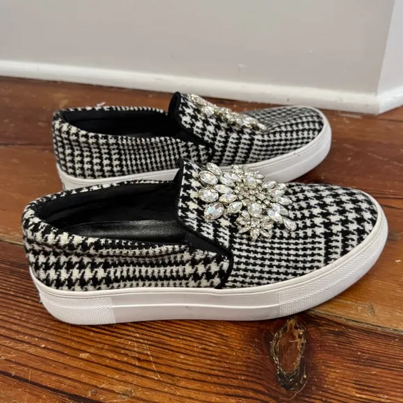 Kate Spade Gizelle Slip-On Rhinestone Jewel Houndstooth Sneakers Shoes 6.5