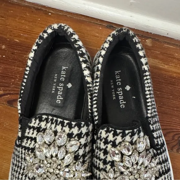 Kate Spade Gizelle Slip-On Rhinestone Jewel Houndstooth Sneakers Shoes 6.5
