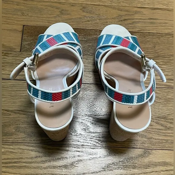 Kate Spade Grace Striped Raffia Platform Multicolor Striped Sandals - Sz 7.5