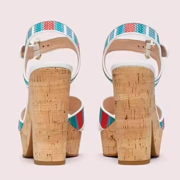 Kate Spade Grace Striped Raffia Platform Multicolor Striped Sandals - Sz 7.5