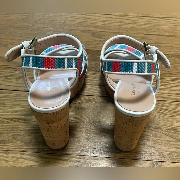 Kate Spade Grace Striped Raffia Platform Multicolor Striped Sandals - Sz 7.5