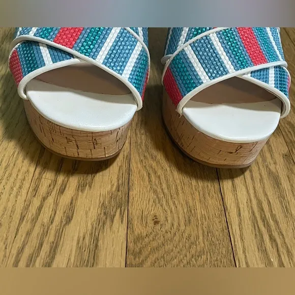 Kate Spade Grace Striped Raffia Platform Multicolor Striped Sandals - Sz 7.5