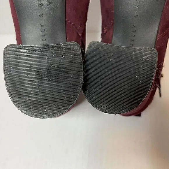 KELLY AND KATIE ANKLE BOOTS BURGUNDY SUEDE NAILHEAD ACCENTS 2.5&quot; HEEL SIZE 6