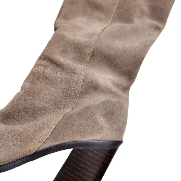 Kelsi Dagger Boots 6.5 Taupe Brooklyn Pull On Over the Knee High Suede