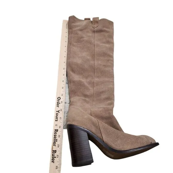 Kelsi Dagger Boots 6.5 Taupe Brooklyn Pull On Over the Knee High Suede