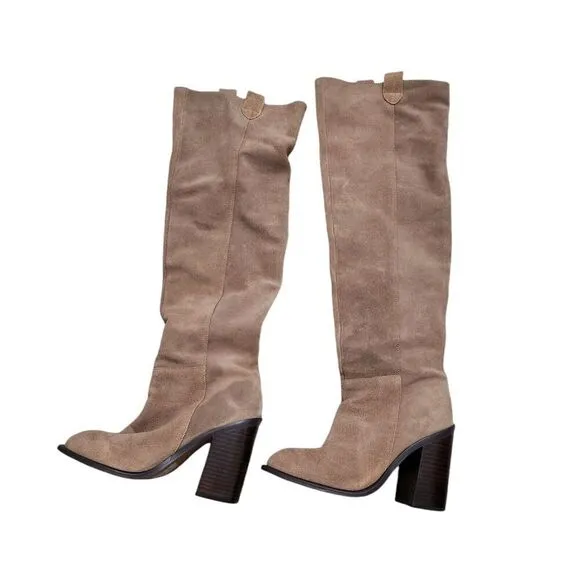 Kelsi Dagger Boots 6.5 Taupe Brooklyn Pull On Over the Knee High Suede
