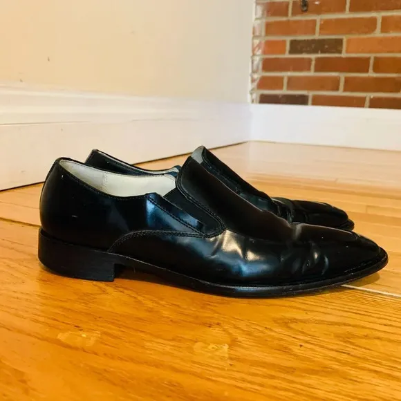 Kenneth Cole New York Mens 7.5 M Leath Slip-On Loafer Dress Shoes Black