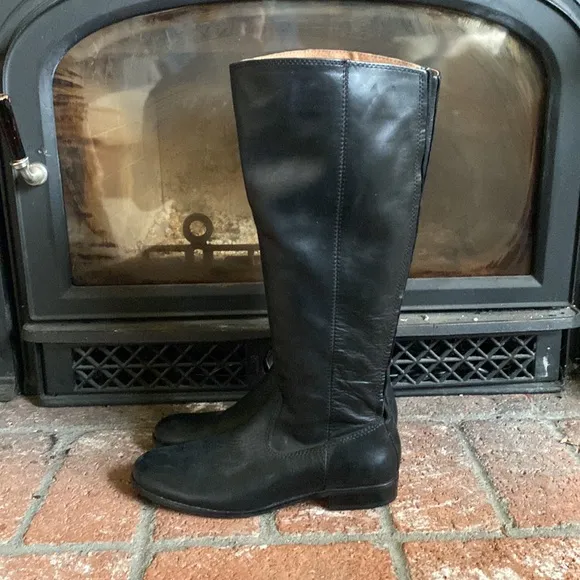 Kenneth Cole Tall Black Leather Boots SZ 7.5