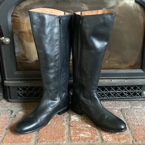 Kenneth Cole Tall Black Leather Boots SZ 7.5