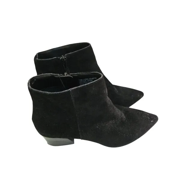 Kensie Lynden Black Suede Leather Heeled Pointed Toe Ankle Boots Size 7.5M