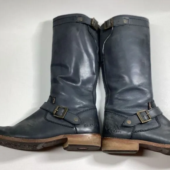 Kickers tall riding leather upper boots in Grey