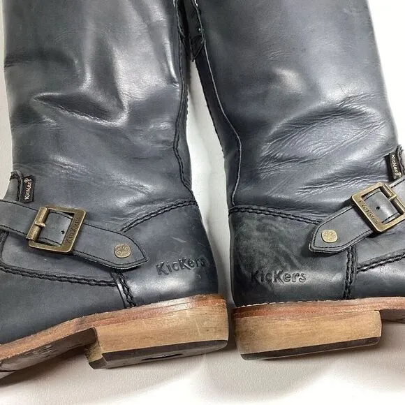 Kickers tall riding leather upper boots in Grey