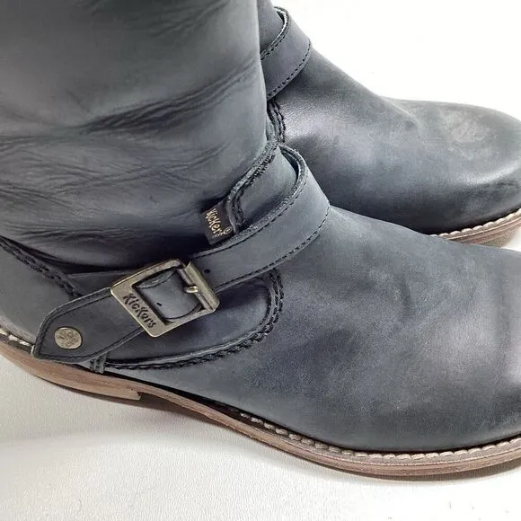 Kickers tall riding leather upper boots in Grey