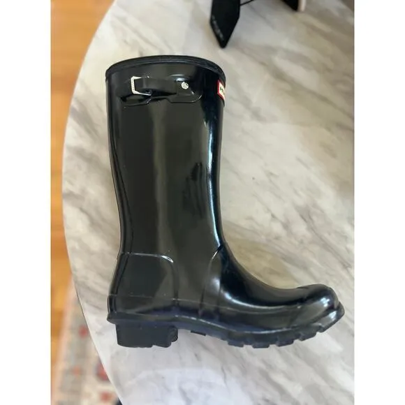 KIDS Hunter Black Shiny Tall Black Rain Boots US 3B/4G UK 2
