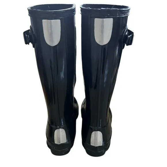 KIDS Hunter Black Shiny Tall Black Rain Boots US 3B/4G UK 2