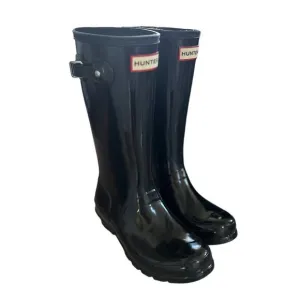 KIDS Hunter Black Shiny Tall Black Rain Boots US 3B/4G UK 2