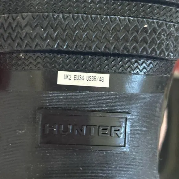 KIDS Hunter Black Shiny Tall Black Rain Boots US 3B/4G UK 2