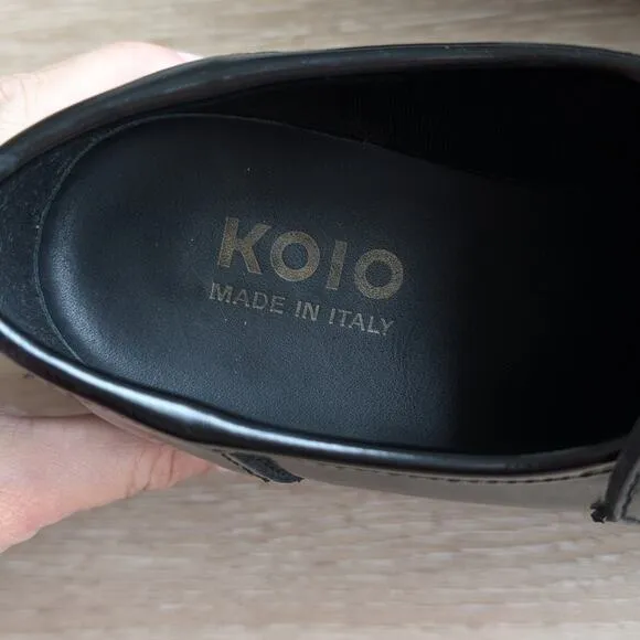 Koio Bari In Glossed Black Leather Platform Loafer Italy Shoes, size IT 38/US 8