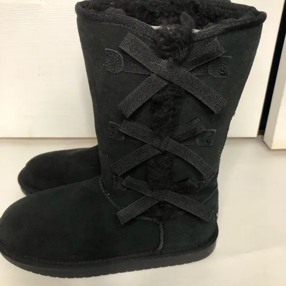 Koolaburra Ugg Black Victoria tall boots girls size 4‎ bows suede style 1020171