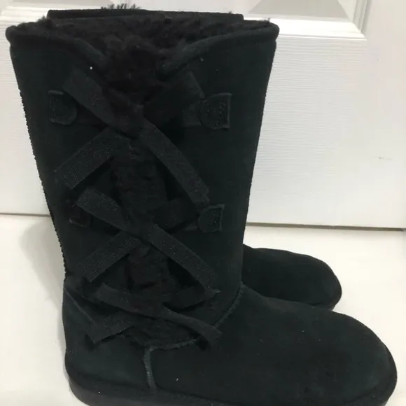 Koolaburra Ugg Black Victoria tall boots girls size 4‎ bows suede style 1020171