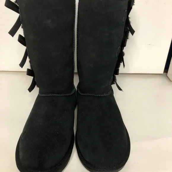 Koolaburra Ugg Black Victoria tall boots girls size 4‎ bows suede style 1020171