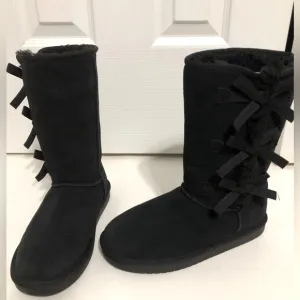 Koolaburra Ugg Black Victoria tall boots girls size 4‎ bows suede style 1020171